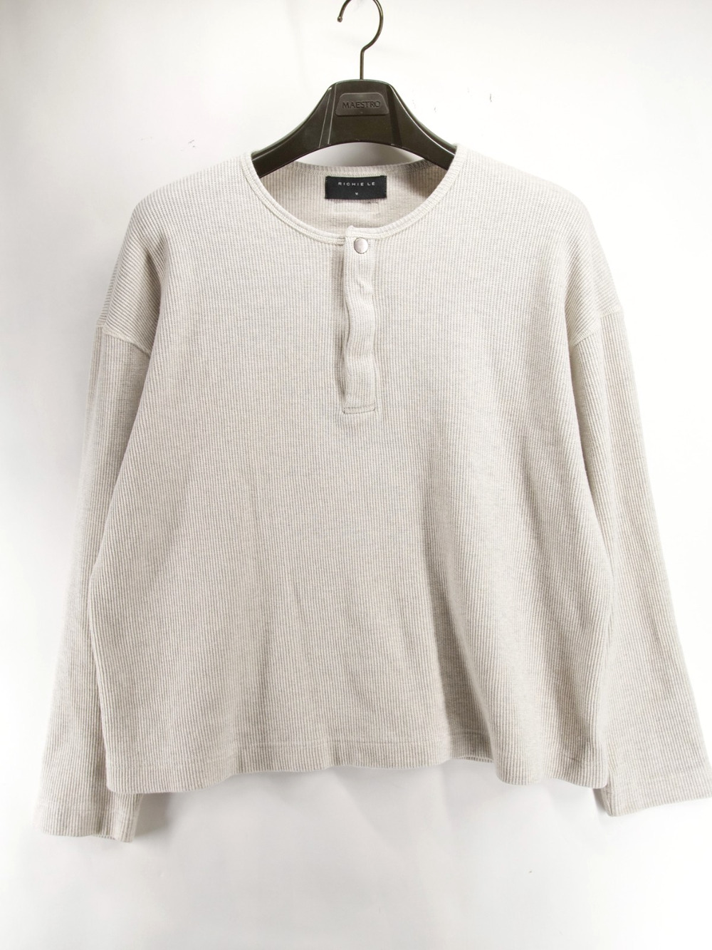 Richie Le Collection Waffle Knit Henley Shirt Oatmeal Cream RLC LA Medium